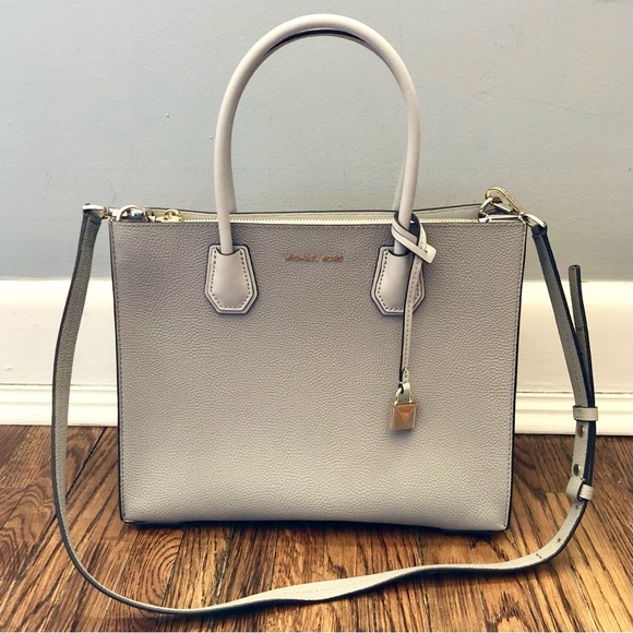 Michael Kors Large Grey Mercer Pebbled Accordion Tote Crossbody Shoulder Bag - Picture 2 of 16